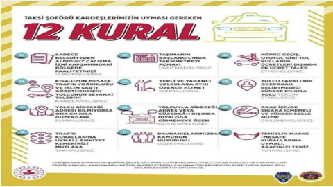 Taksiler İçin 12 Kurallı Genelge