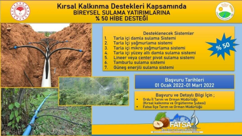 Sulama Sistemlerine % 50 Hibe Desteği