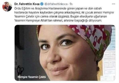 Bakan Koca’dan  Yasemin Hemşire Mesajı