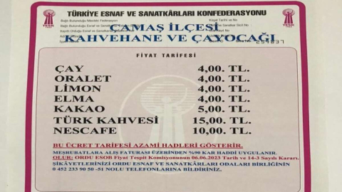 ÇAMAŞ’TA 1 BARDAK ÇAY 4 TL OLDU