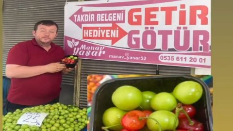 Takdir belgesini götürenlere meyve bedava