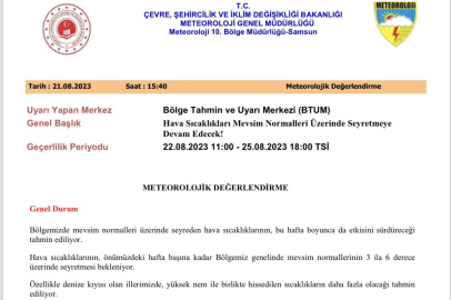 METEOROLOJİ'DEN 1 HAFTALIK SICAKLIK UYARISI