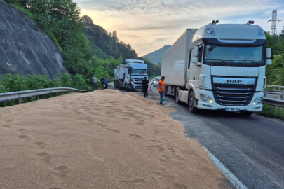 TIR DEVRİLDİ, YOL ULAŞIMA KAPANDI