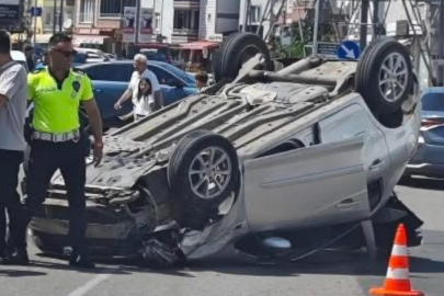 KONTROLDEN ÇIKAN ARAÇ DEVRİLDİ
