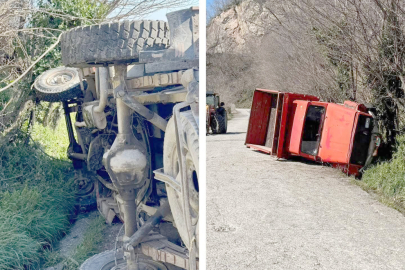 FRENİ BOŞALAN KAMYONET DEVRİLDİ! 